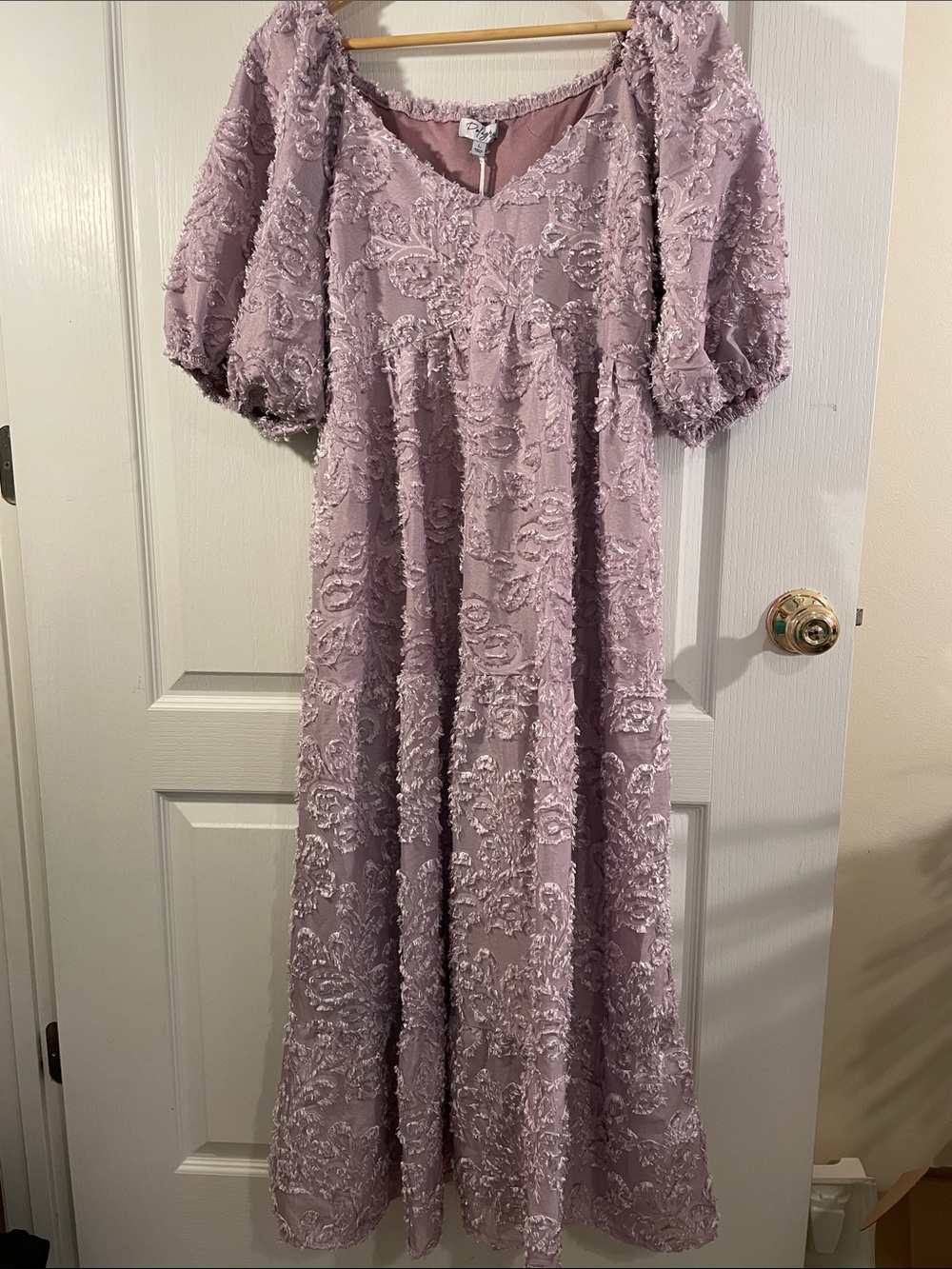Polagram Lavender Fringe Embroidered V-Neck Top